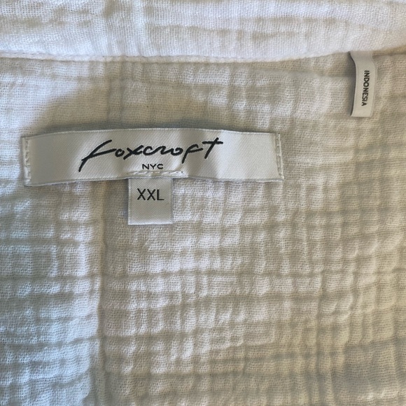 Foxcroft NYC Women’s Gauze White Button Up Ruched Tie Sleeve Shirt Size XXL - Picture 4 of 7